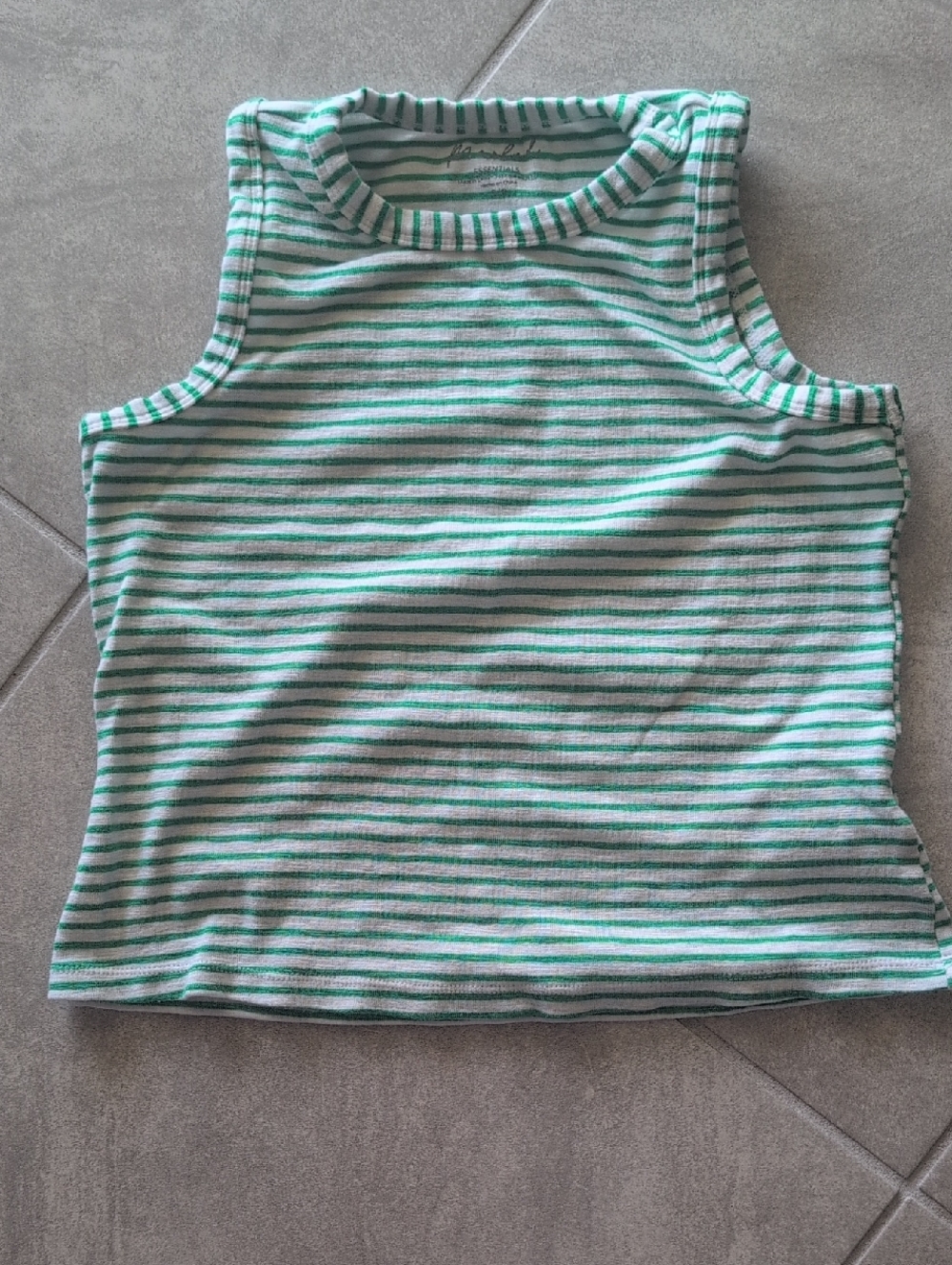 Marled Essentials Green & White Striped Tank Top